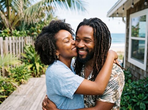 Namorada beijando o rosto de seu jovem namorado