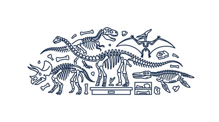 Collection of Dinosaur Skeletons and Fossils Illustration. © Sak