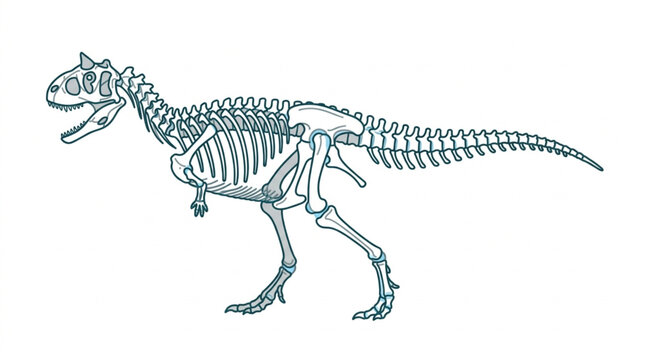Carnotaurus Dinosaur Skeleton Illustration Side View.
