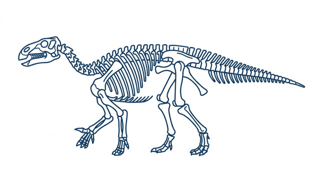 Detailed Dinosaur Skeleton Illustration Side View.