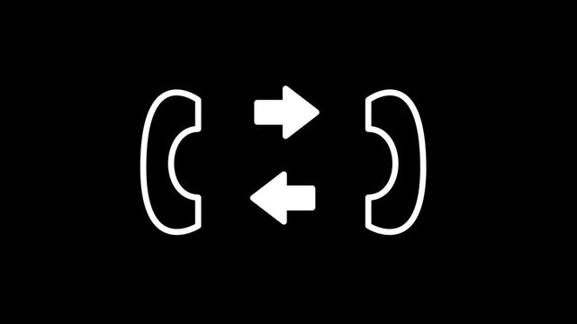 Two white phone receivers with arrows indicating a call transfer or forwarding function between two separate lines or users