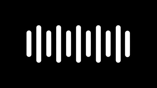 A white audio waveform icon displaying multiple vertical bars of varying heights, symbolizing sound, voice, or audio signal visualization