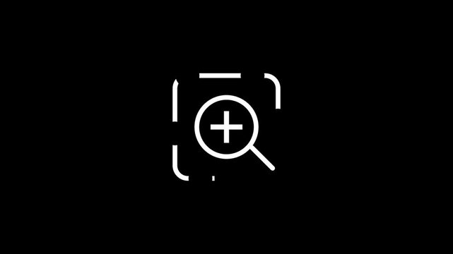 A white icon showing a magnifying glass with a plus sign inside, representing the zoom-in or increase magnification function in an interface