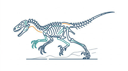 Dinosaur skeleton illustration with blue and beige accents. © Sak