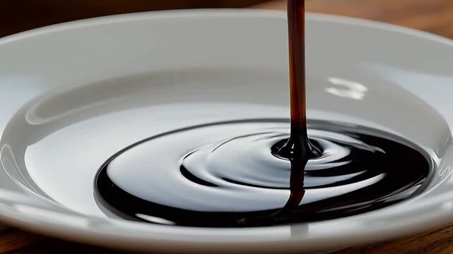 Aged Balsamic Black Vinegar on White Porcelain Plate