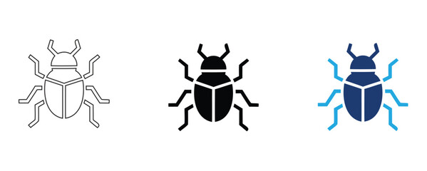 Fototapeta premium Bug Beetle Insect Software Error Icon Set Outline Solid Blue Vector Illustration