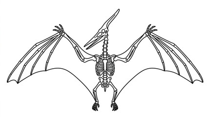 Pterodactyl Skeleton Illustration with Wings Spread Wide. © Sak