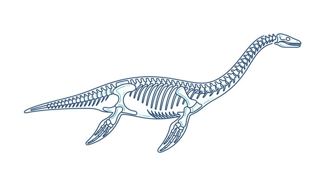Plesiosaurus skeleton illustration scientific drawing.