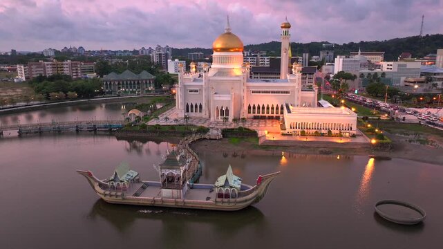 Bandar Seri Begawan, the capital city of Brunei Darussalam in evening. Tiny Sultanate in South East Asia, Borneo Island.