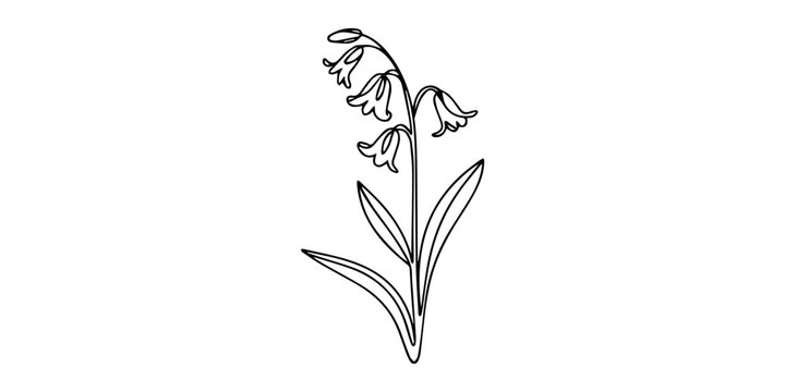 One continuous line drawing beauty fresh bulbous perennial plant for home wall decor art poster print. Decorative bluebell flower for wedding card, design graphic vector illustration, minimalist style
