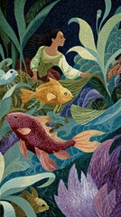 Obraz premium Mermaid in fairy tale colorful fantasy mobile wallpaper