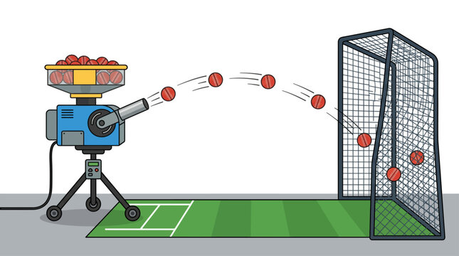 Automated Cricket Ball Machine Practicing at the Goal Net