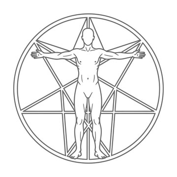 Human figure in Vitruvian pentagram symbol