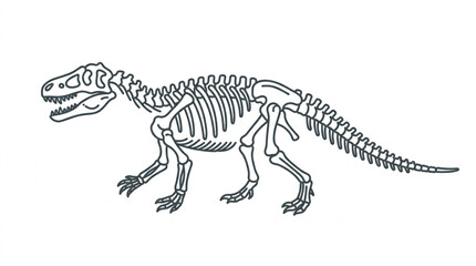 Dinosaur Skeleton Illustration Black and White. © Supoyo
