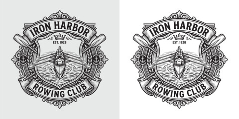 Iron Harbor Rowing Club Shield Logo With Rowing Team © Hamdani
