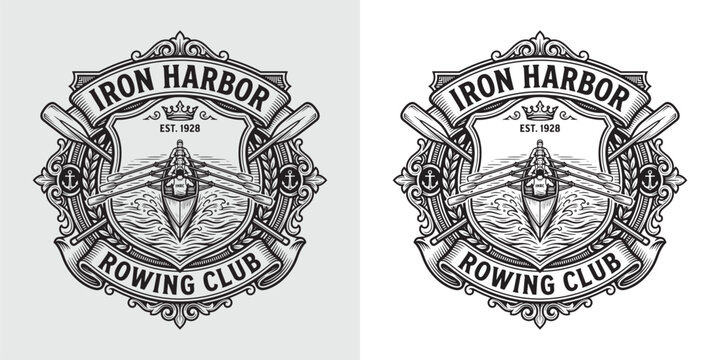 Iron Harbor Rowing Club Shield Logo With Rowing Team
