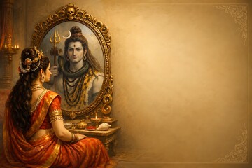 Fototapeta premium Traditional Mahashivratri Pradosh Vrat Masik Shivratri Nishita Kaal Sital Sasthi puja of Bhagwan Shiv Shankar Bhujang Mahadev Bholenath Mahakal Parvati ShivShakti