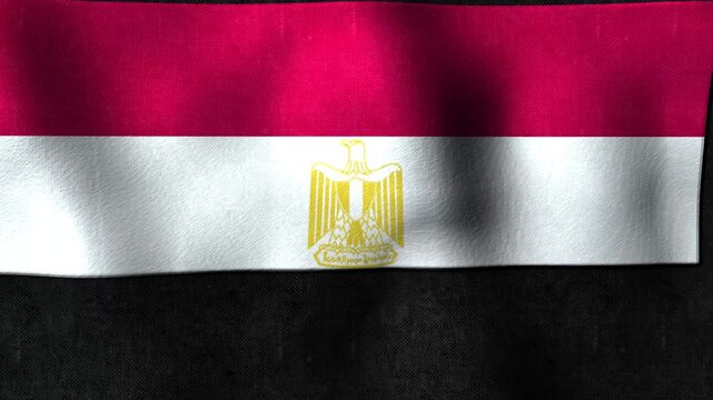 3D Egyptian National Tricolor Flag with Eagle of Saladin Fluttering in Wind.