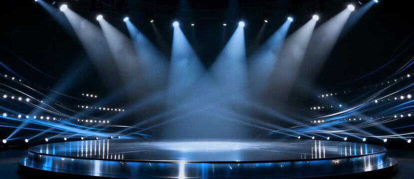 Illuminated stage with spotlights and decorative lights, ready for performance or event presentation