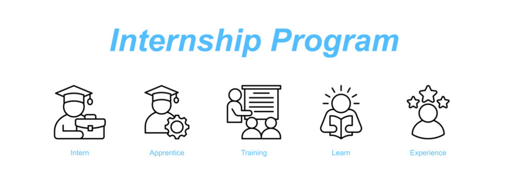 Internship Program web banner icon concept for with icon of Intern, Apprentice, Training, Learn, Experience.