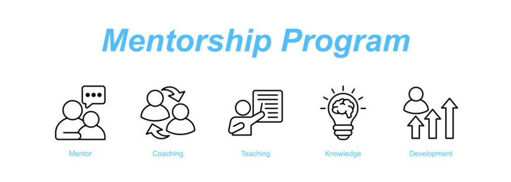Mentorship Program web banner icon concept for with icon of Mentor, Coaching, Teaching, Knowledge, Developmen.