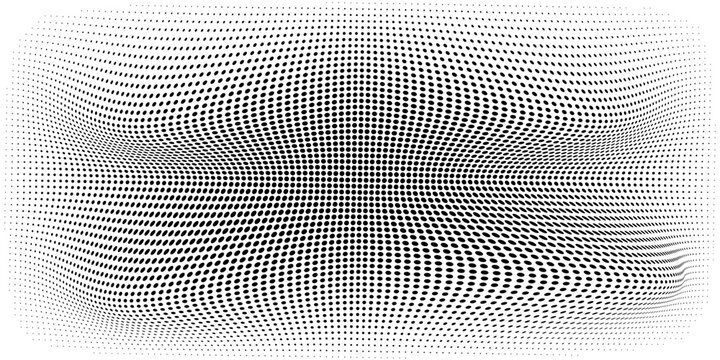 Hexagon halftone gradient texture. Abstract black and white spotted grunge background. Geometric retro tech wallpaper. Fading wavy hexagonal pattern backdrop. Vector vanishing honeycomb grunge