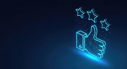 Fototapeta premium Digital Thumbs Up Icon with Stars Representing Customer Feedback and Online Approval