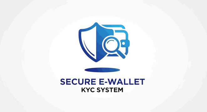 Secure E-Wallet KYC System Logo with Shield and Magnifying Glass.