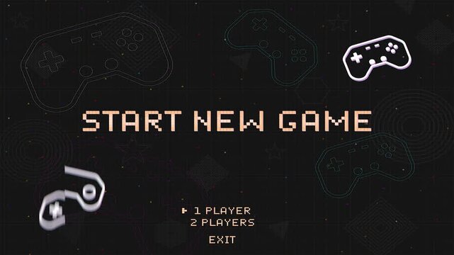 Start new game, Glowing blue neon wireframe background, 3D perspective, Retro futuristic skyline wallpaper, Sci-fi arcade game matrix landscape texture.