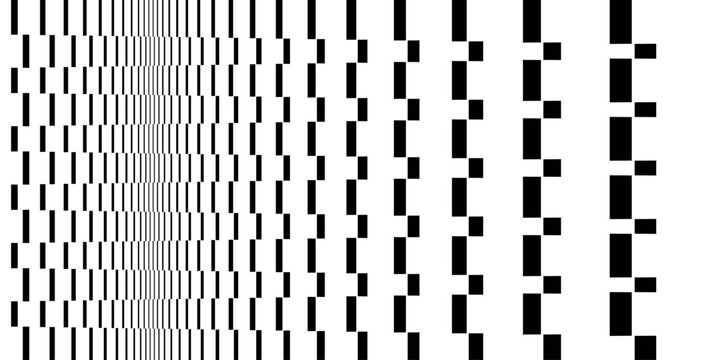 An abstract code matrix structure of large pixel elements. Digital flow. Geometric art. The design conveys a sense of movement. The pattern is enlarged horizontally in perspective. Technological style