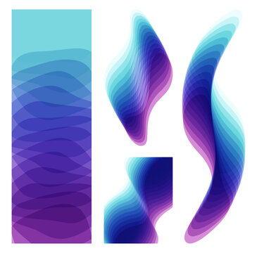 Abstract wavy form. Dynamic effect. Illustration made of various overlapping elements. 3D vector for brochure, poster, cover, card, presentation, flyer or banner.