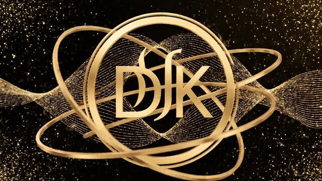 Elegant Gold DFK Monogram Logo Animation with Abstract Waves.