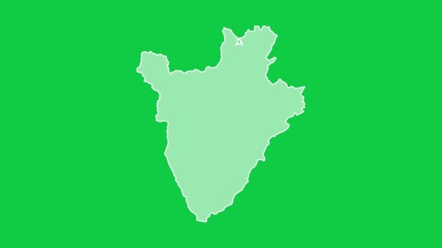 Burundi map glow trace outline animation green background