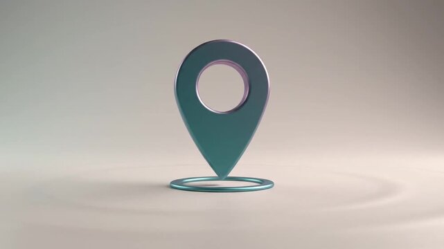 Animated three dimensional location pin dropping and glowing on white