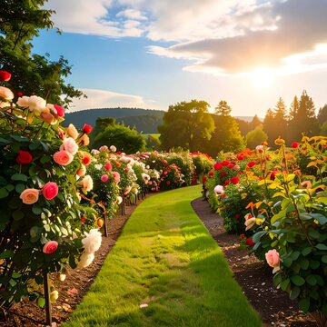 Rose garden at sunset