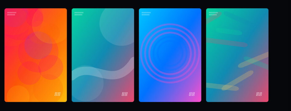 Vibrant abstract art display with colorful backgrounds and shapes on screens