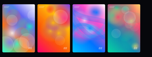 Vibrant abstract art pieces displayed in a row on a wall © MDMANIK