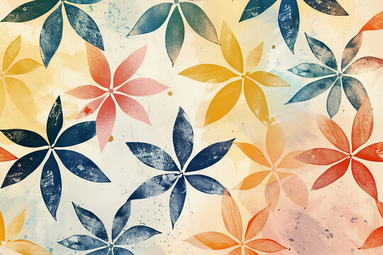 Colorful stylized leaf patterns on vintage textured background