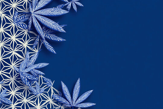 Japanese traditional hemp leaf pattern and blue maple leaves