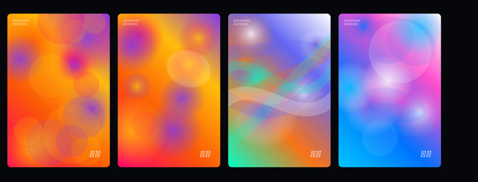 Vibrant colorful abstract art pieces displayed on a wall side by side