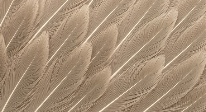 A close-up photograph showcases a dense arrangement of brown feathers, meticulously layered and angled in a diagonal pattern.