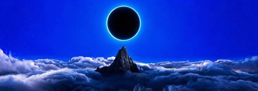 Total Eclipse Above Mountain Peak And Sea Of Clouds