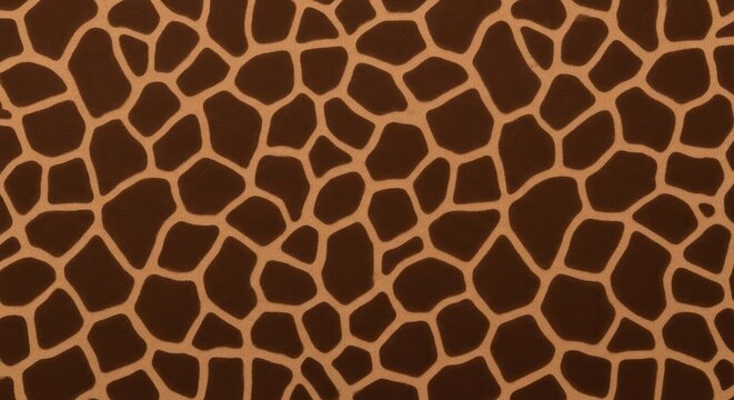 A seamless pattern displays a detailed giraffe skin texture. The pattern consists of irregular, dark brown shapes resembling giraffe spots, arranged in a dense, overlapping network.