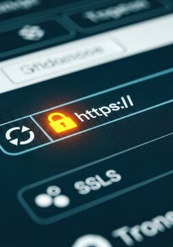 Secure HTTPS Connection with Padlock Icon on Digital Screen for Cyber Security and Data Protection Concept