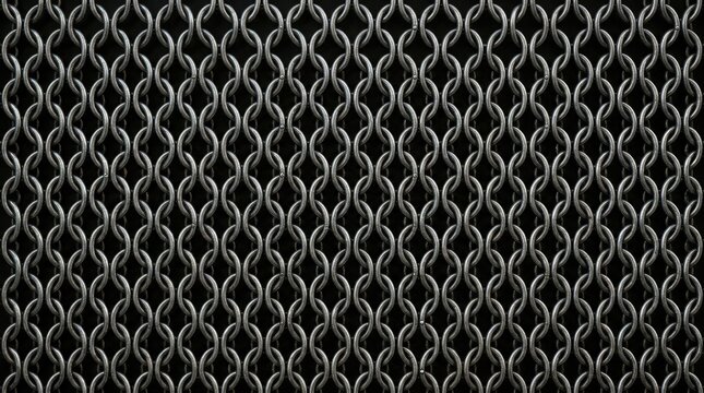 A close-up image of a chainmail texture. The repeating pattern of interlocking links creates a dense, textured surface.
