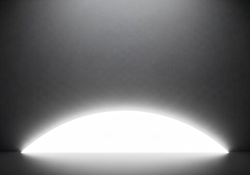 Glowing white half circle light on dark wall and floor