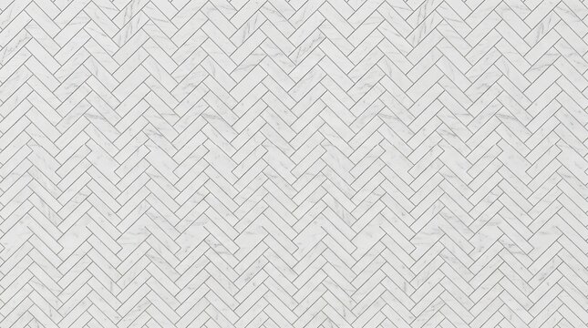 A seamless pattern of white herringbone marble tiles creates a repeating geometric design.