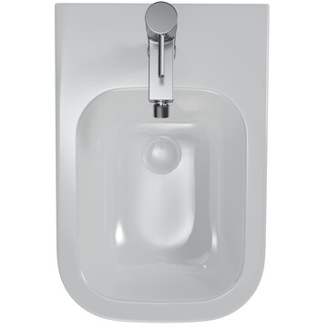 Bidet with faucet top view isolated transparent background photo realistic 3d rendering PNG 16 bit with alpha channel
