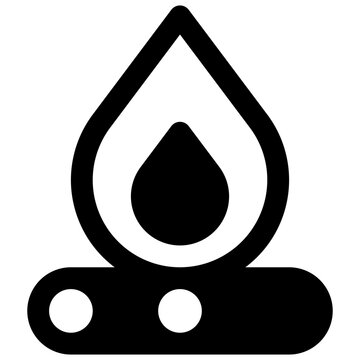 Bonfire. Outlined stroke vector icon with black-filled details.