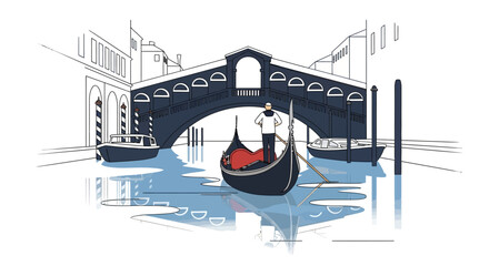 Vector illustration of a gondolier rowing a boat through a canal in Venice © bagmany
